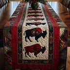 Black and Red Bison on Cream Table Runner