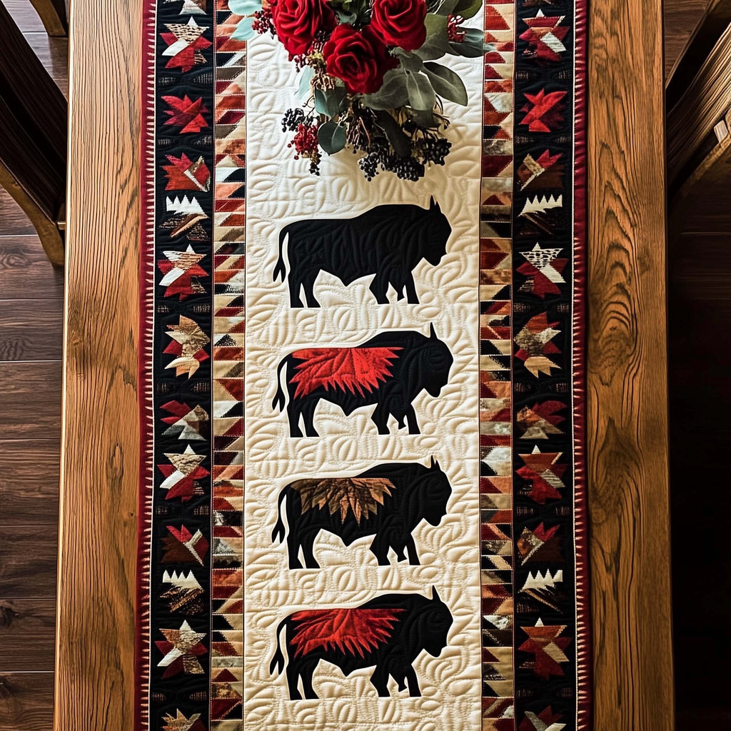 Bison Column with Aztec Borders Table Runner