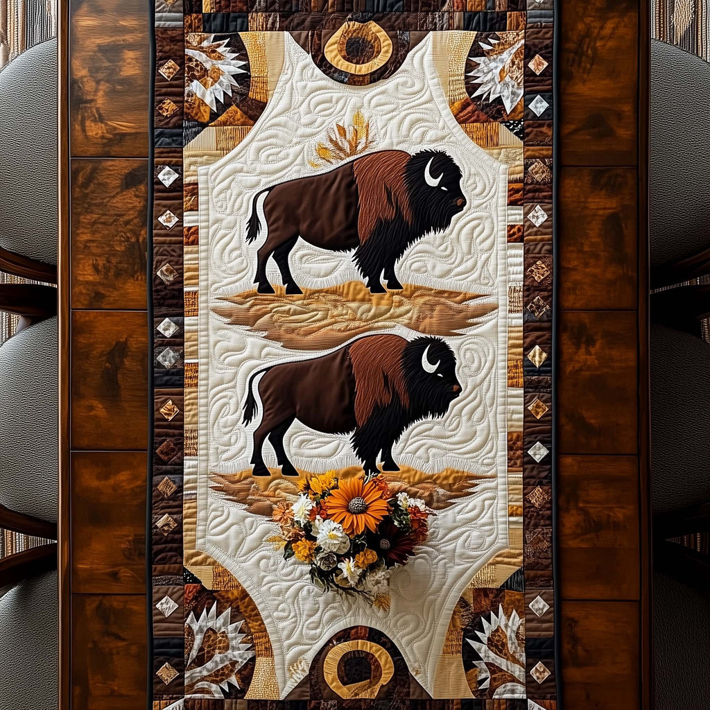 Bison Above Golden Sunflowers Table Runner