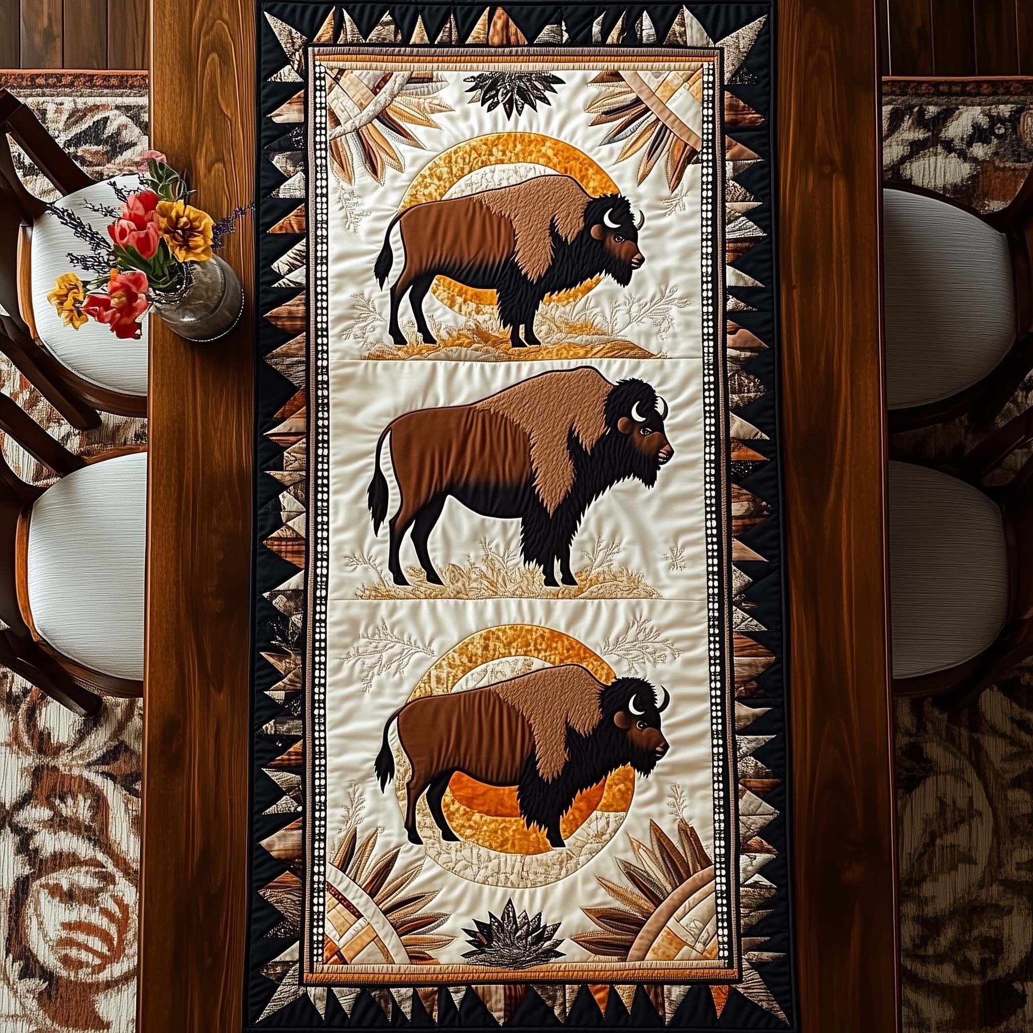 Bison Trio on Southwest Panel Table Runner