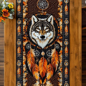 Wolf with Orange Feather Dreamcatcher Table Runner - Made to Order