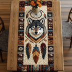 Wolf with Blue Feather Dreamcatcher Table Runner