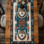 Two Wolves with Teal Dreamcatcher Table Runner