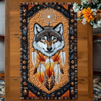Wolf with Dreamcatcher on Orange Table Runner