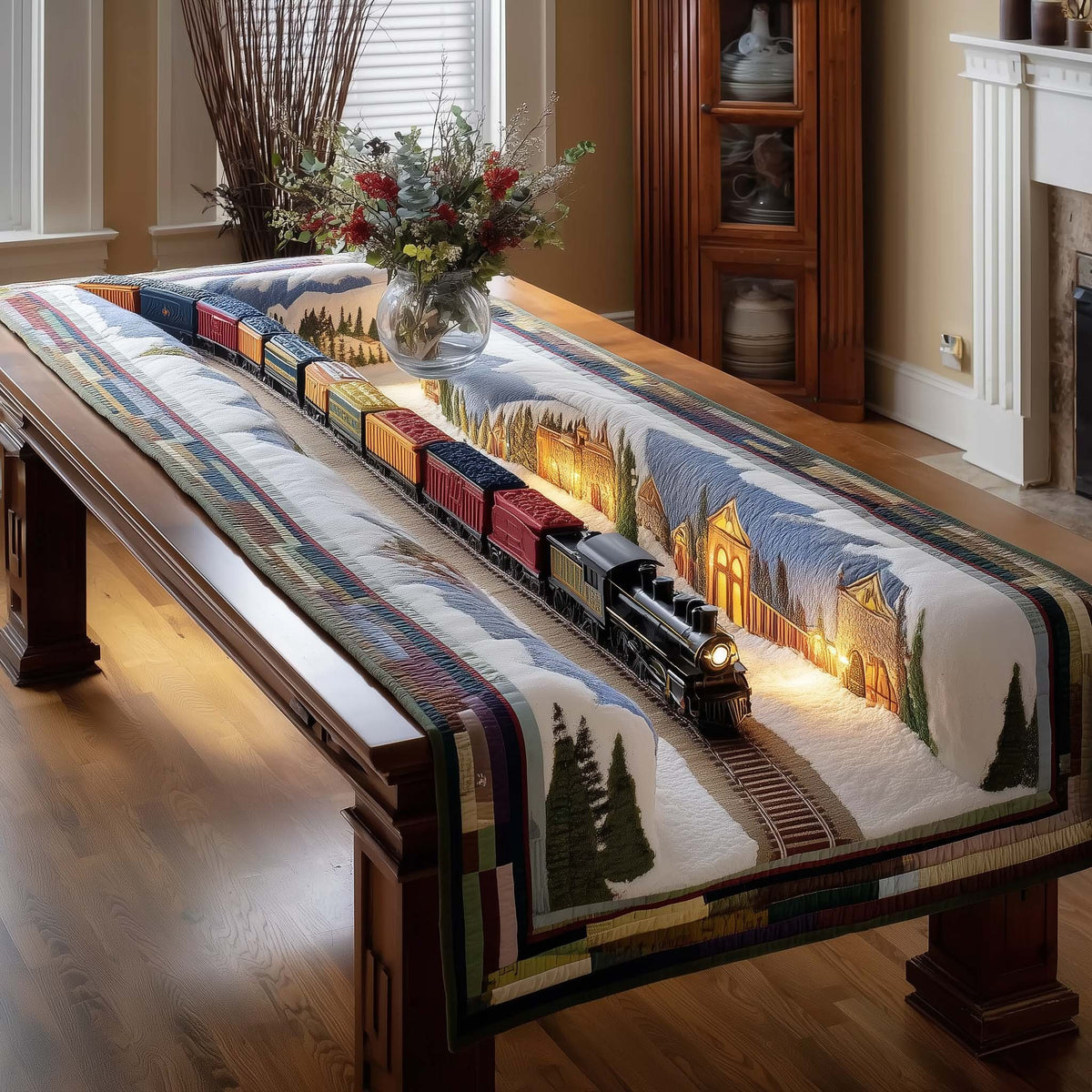 Steam Engine on Quilted Snow Table Runner