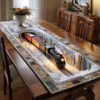 Train Entering a Snowy Tunnel Table Runner