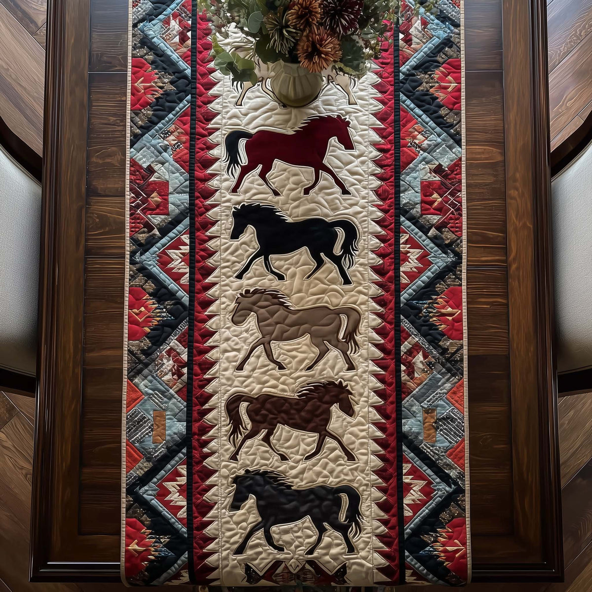 Running Horses on Southwest Stripes Table Runner