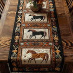 Horses in Cream Quilt Blocks Table Runner