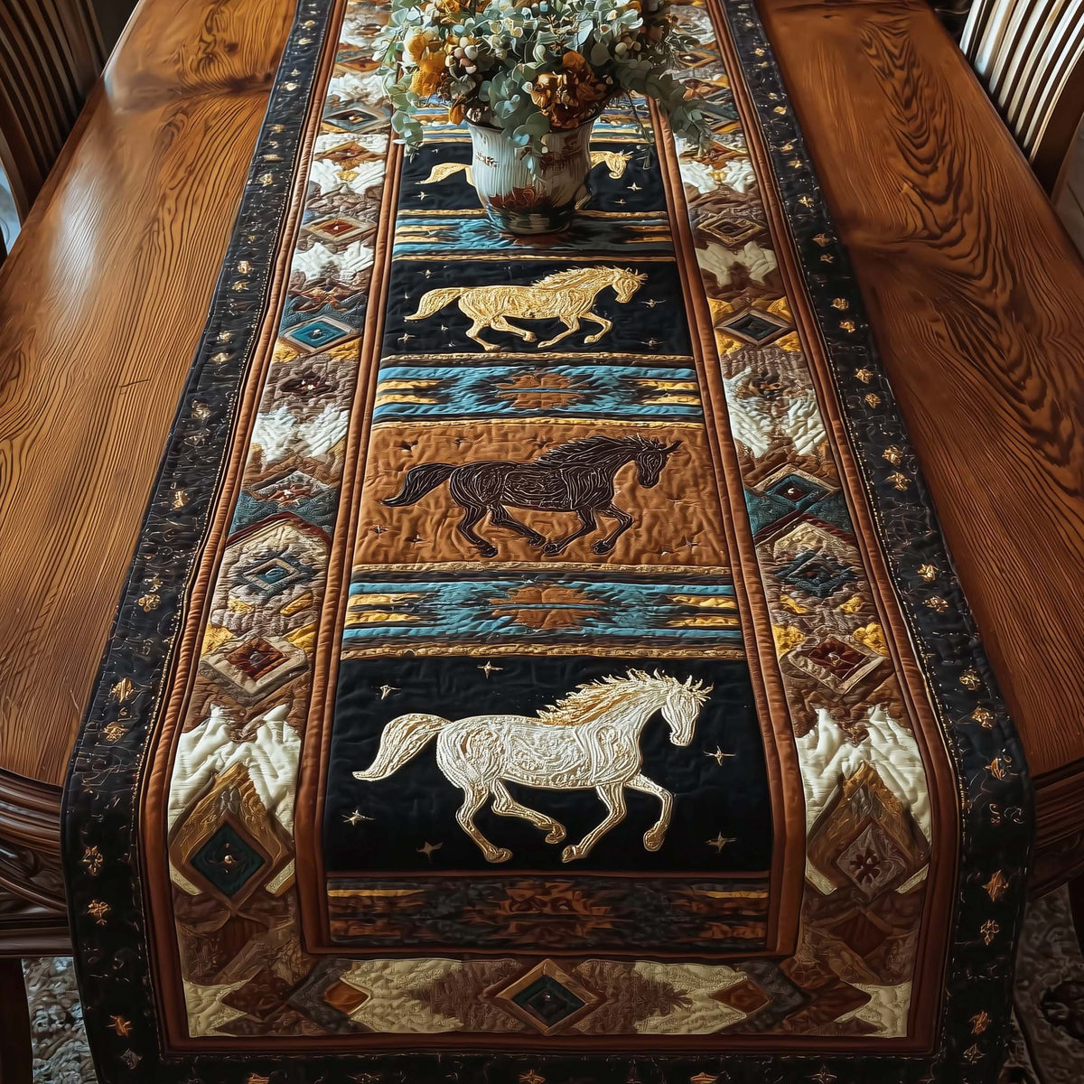 White Horse on Southwest Panel Table Runner