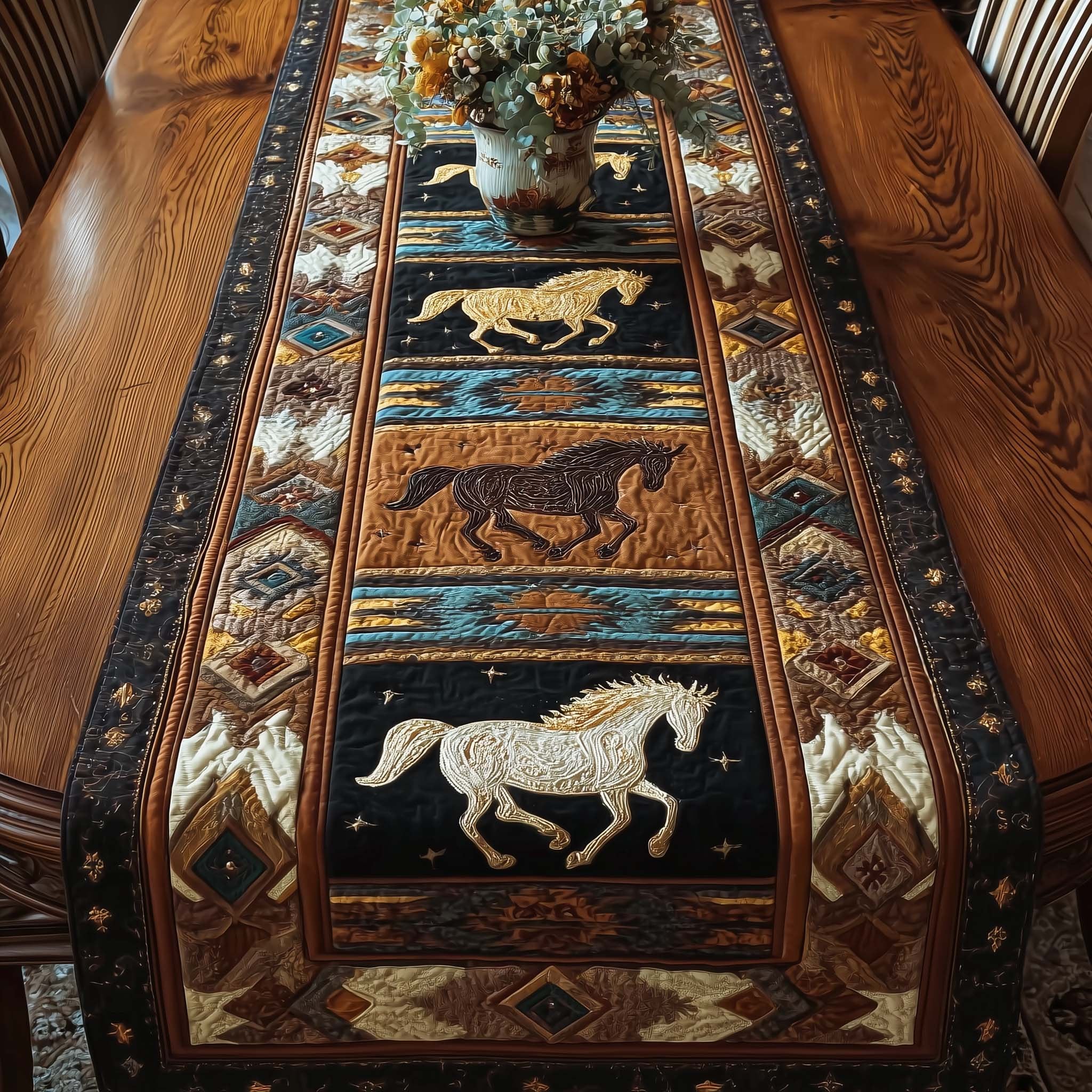 White Horse on Southwest Panel Table Runner