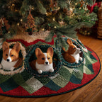 Corgis Peeking from the Patch Quilt Christmas Tree Skirt