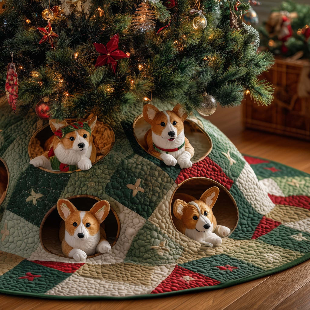 Corgis in the Green Patch Burrows Christmas Tree Skirt