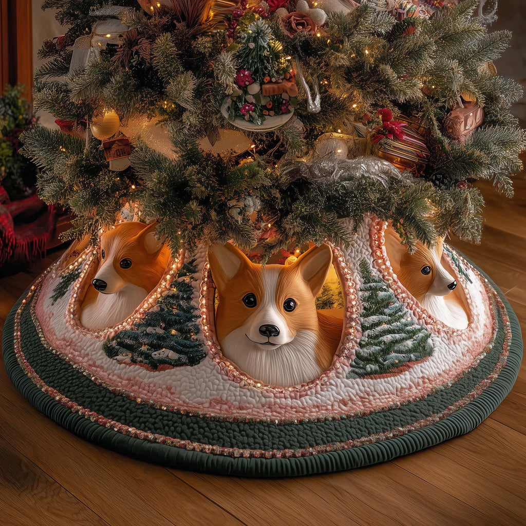 Corgis in the Blush Tunnel Quilt Christmas Tree Skirt