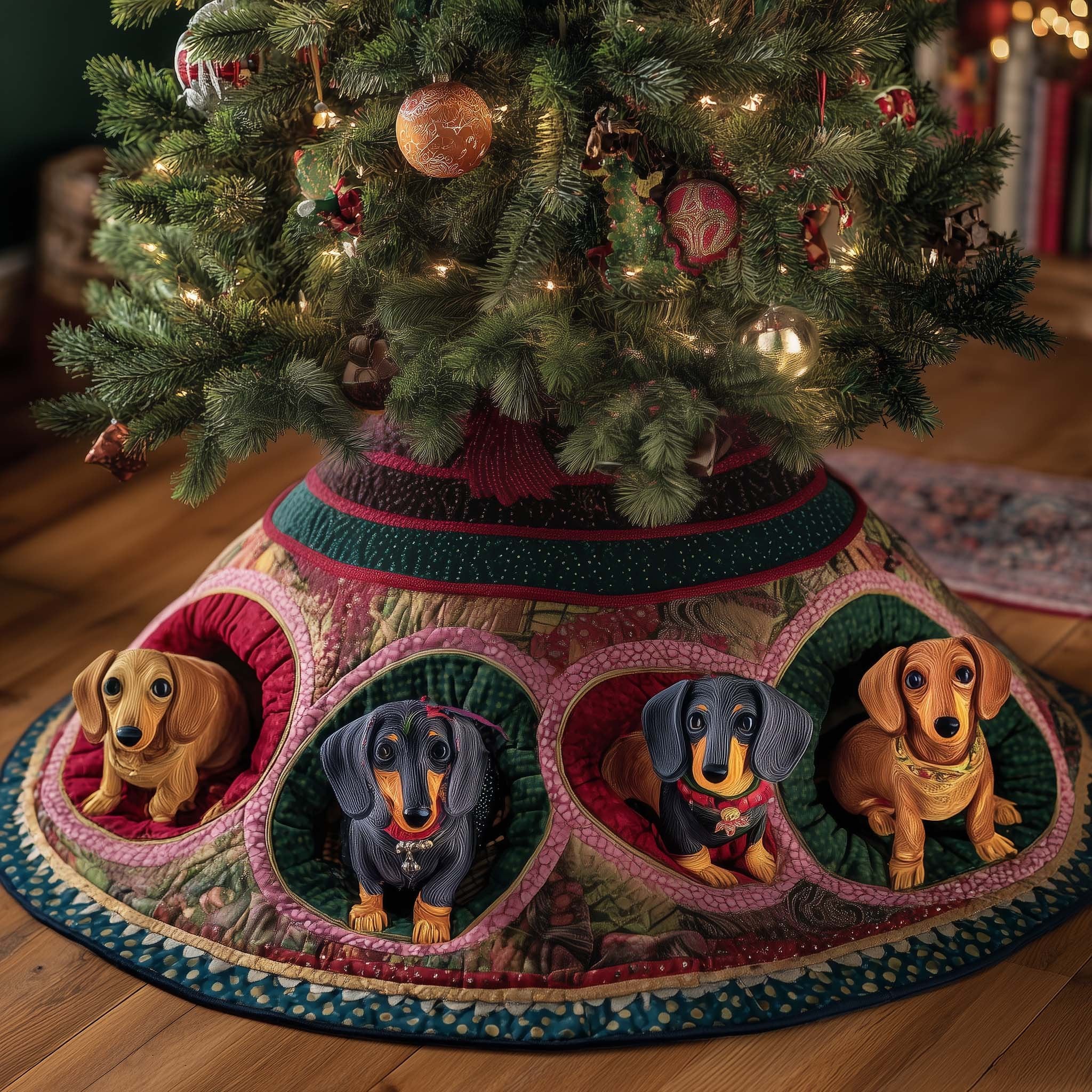 Dachshunds in the Rose Patch Nooks Christmas Tree Skirt