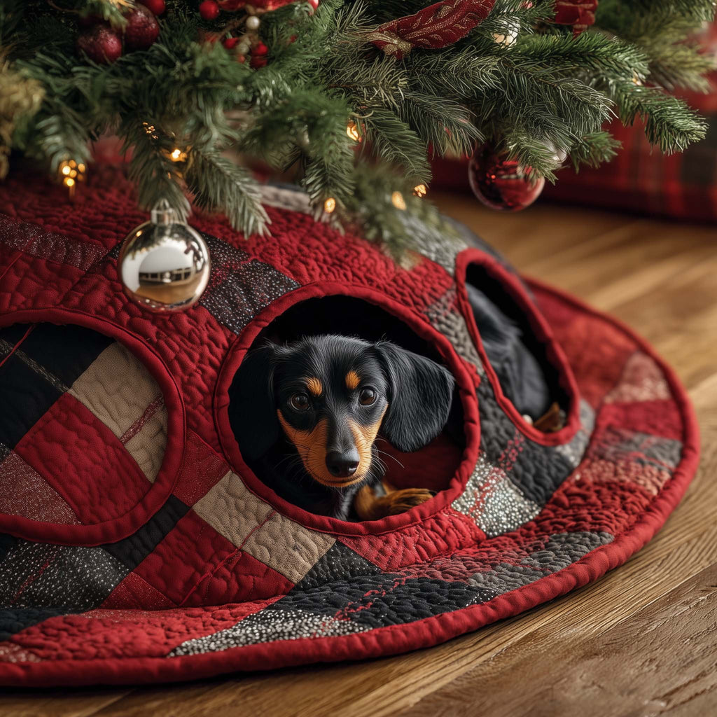Dachshund in the Buffalo Check Nook Christmas Tree Skirt
