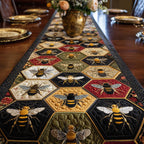 Bees in Golden Honeycomb Hexagons Table Runner