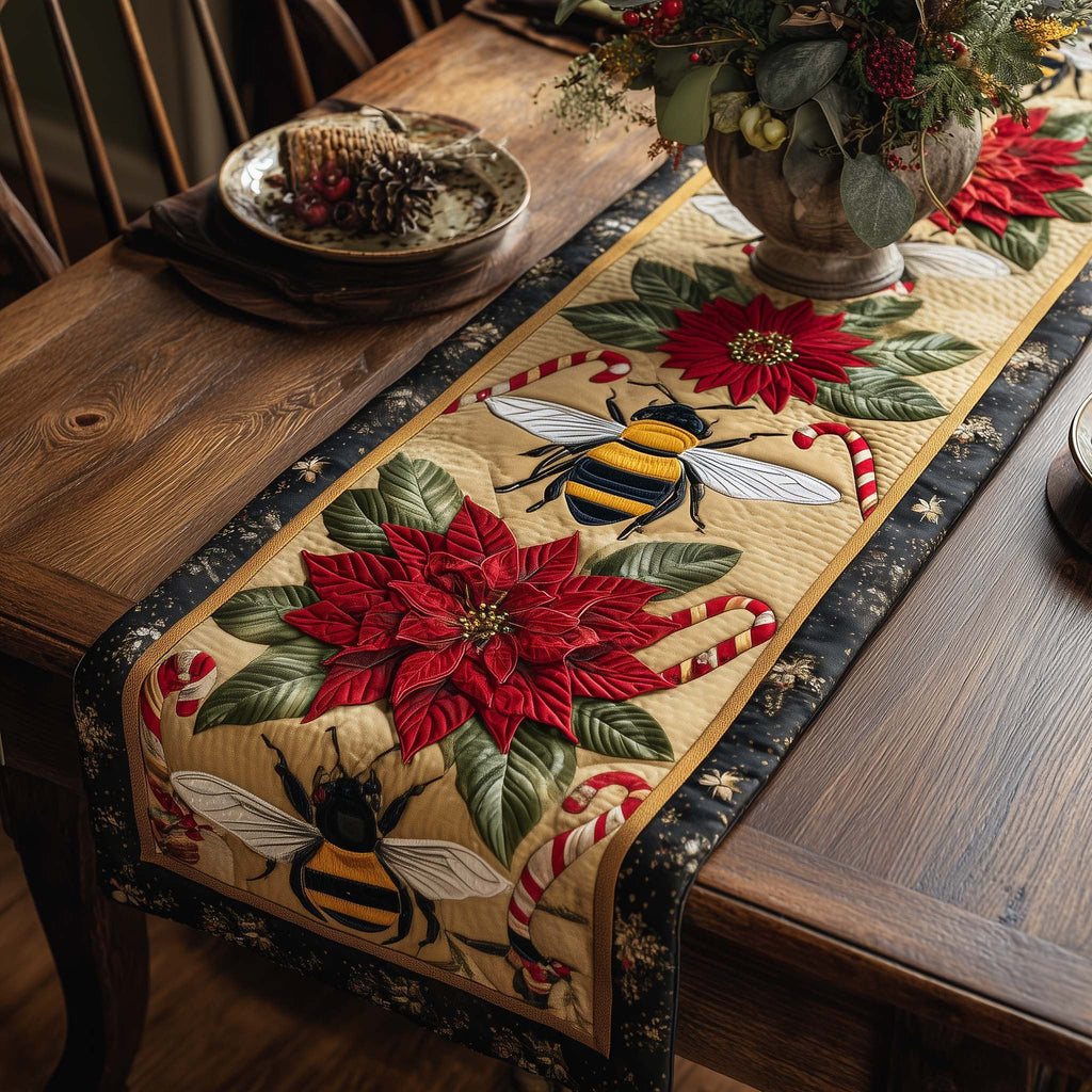 Bee with Poinsettia and Candy Cane Table Runner
