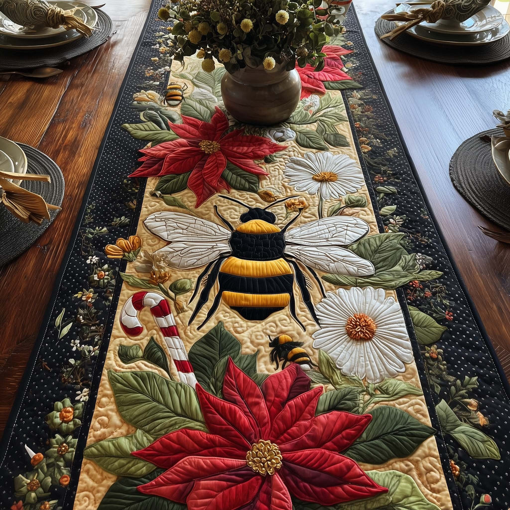 Bee with Poinsettia and White Daisy Table Runner