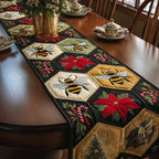 Bees and Poinsettias in Hexagons Table Runner