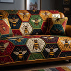 Bees on Yellow and Green Honeycomb Sofa Cover