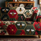 Bees with Poinsettias and Candy Canes Sofa Cover