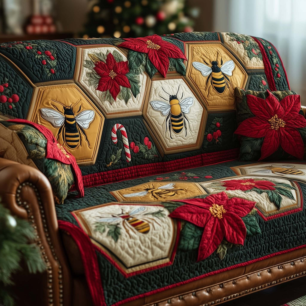 Bees Among Holly and Poinsettias Sofa Cover