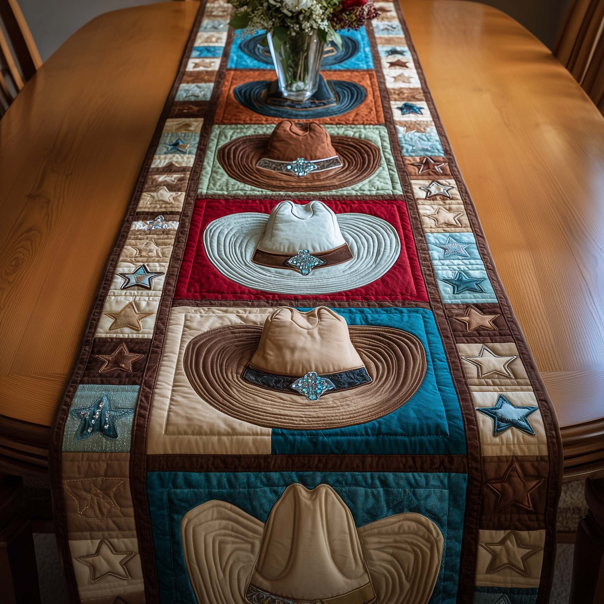 Cowboy Hats in Quilt Blocks Table Runner