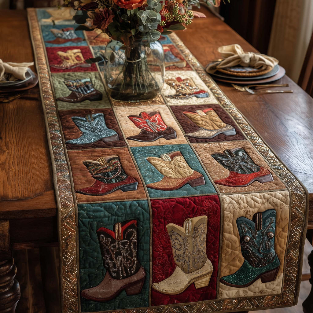 Cowboy Boots and Hats Blocks Table Runner
