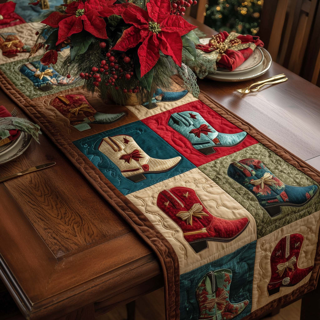 Cowboy Boots in Teal and Red Table Runner