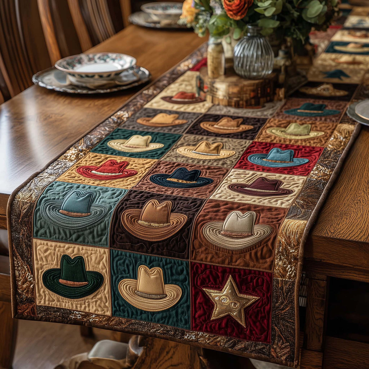 Cowboy Hats and Stars Patchwork Table Runner