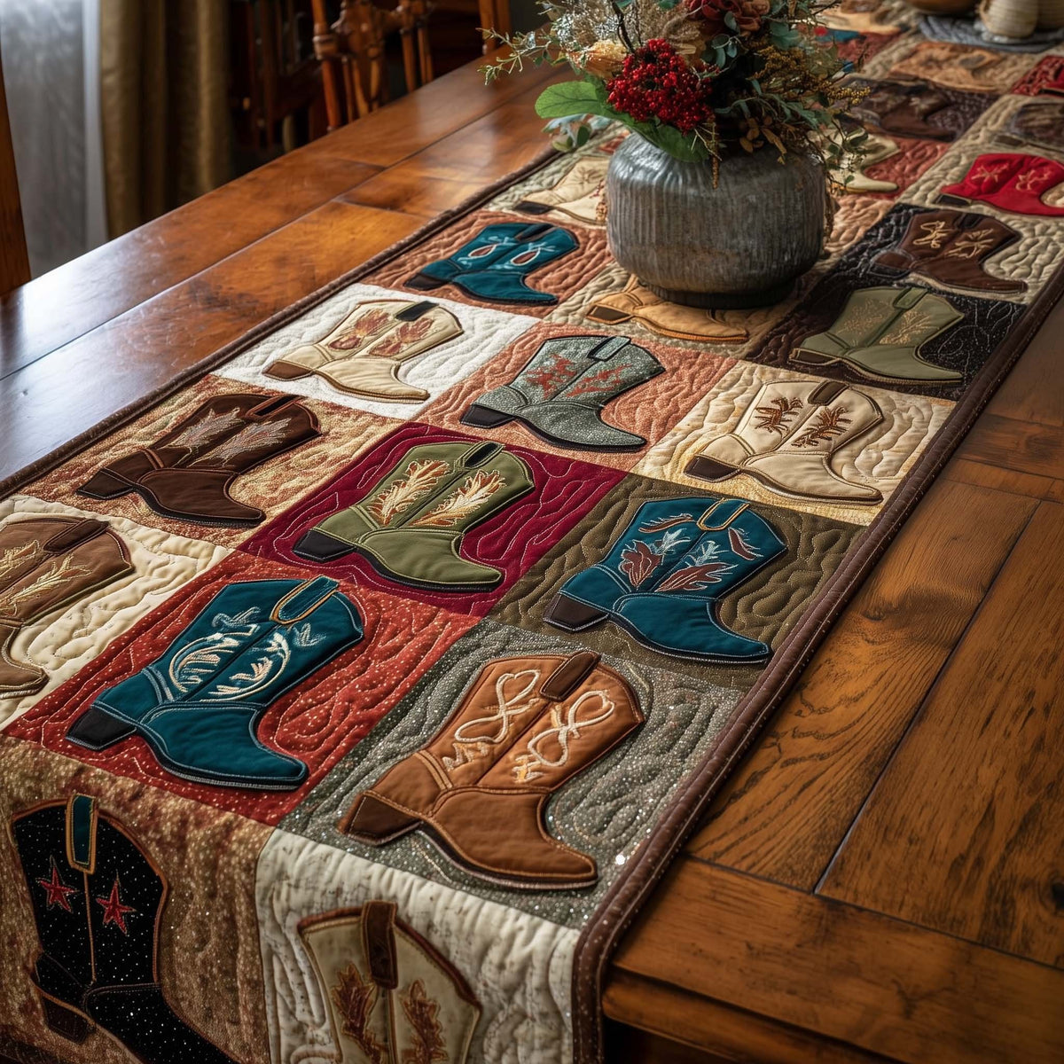 Cowboy Boots in Quilt Blocks Table Runner