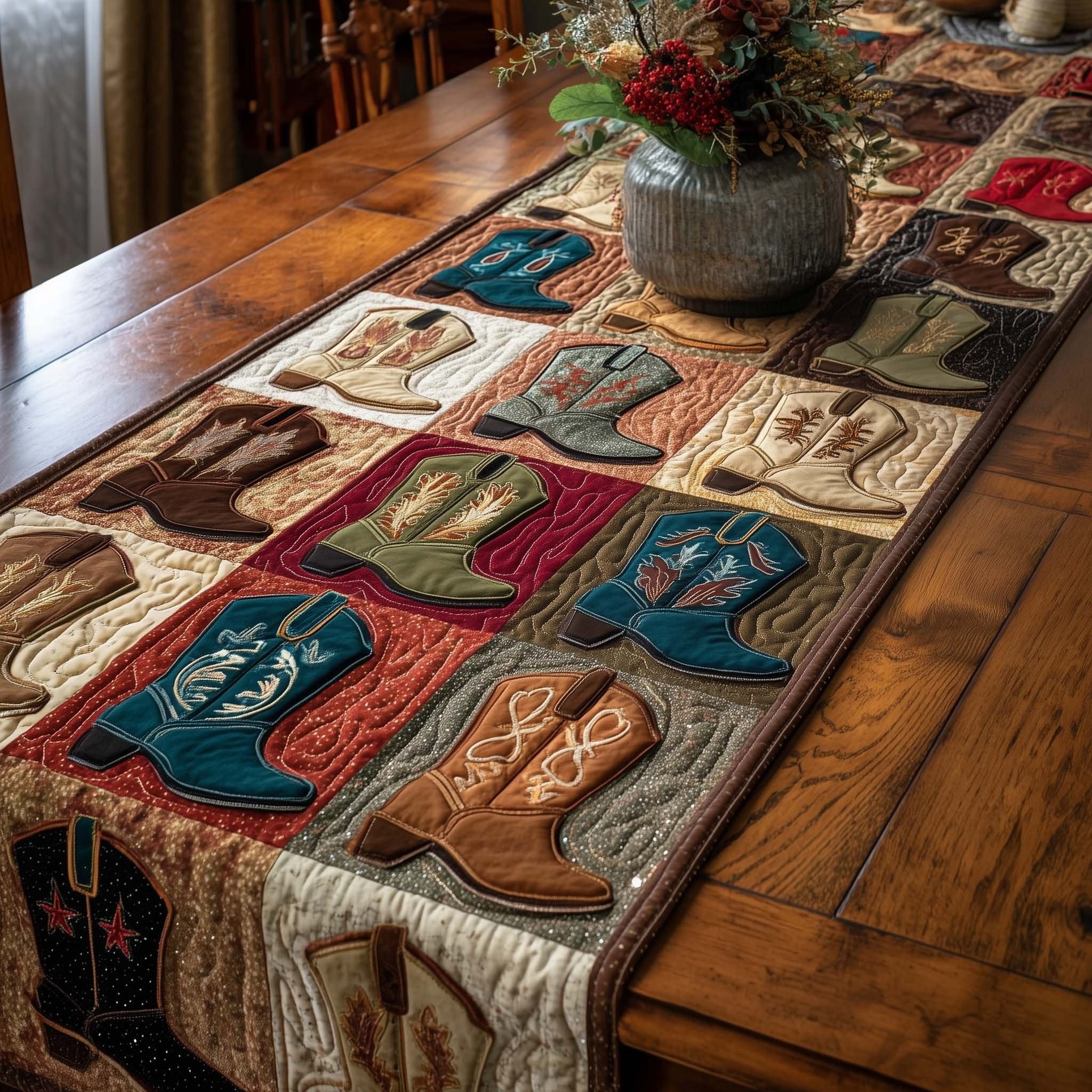 Cowboy Boots in Quilt Blocks Table Runner