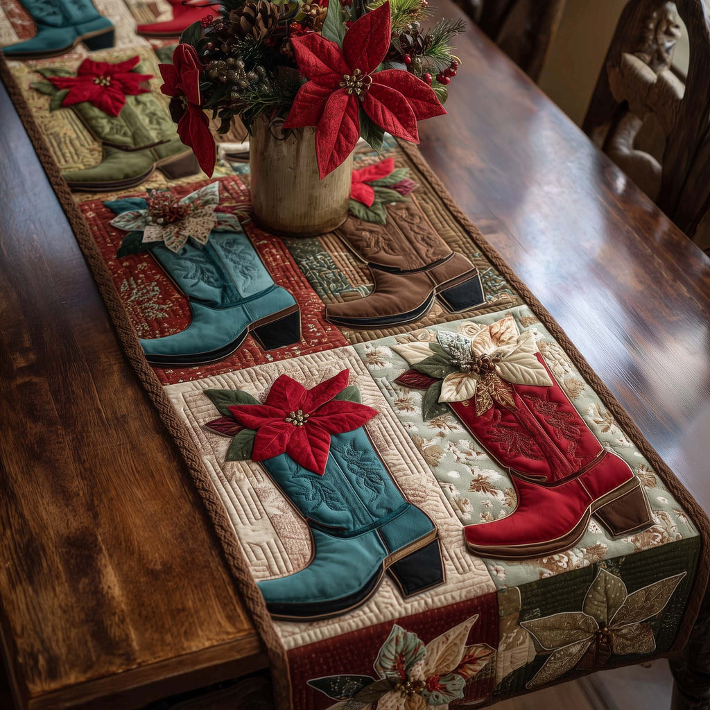 Cowboy Boots with Red Poinsettia Table Runner