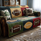 Footballs on Green and Blue Quilt Sofa Cover
