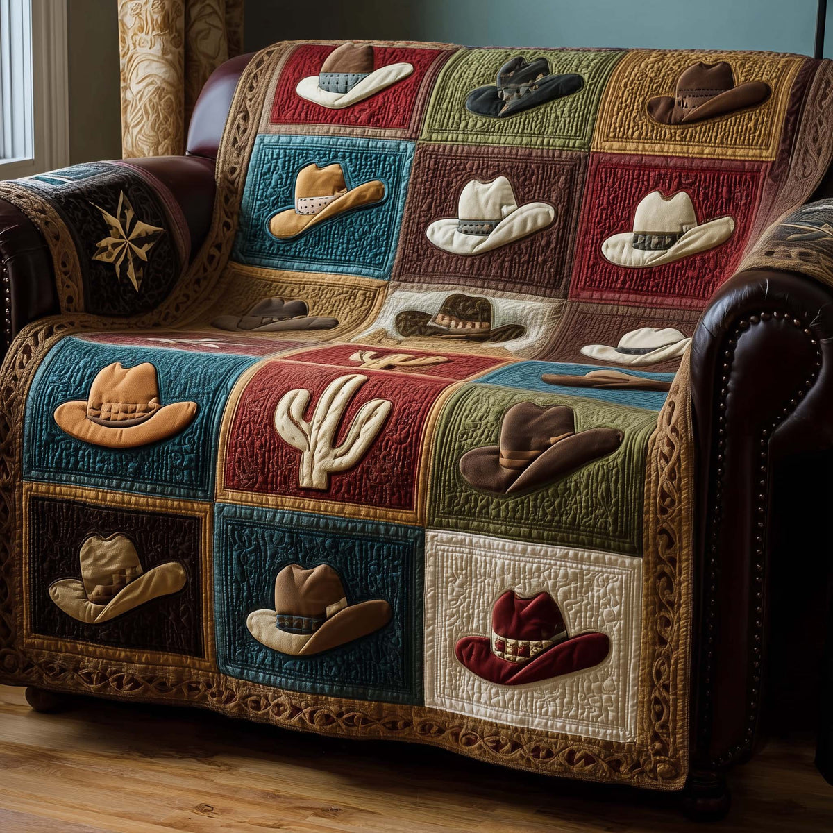 Cowboy Hats Boots and Cactus Sofa Cover