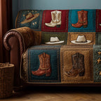 Cowboy Hats and Boots on Teal Sofa Cover
