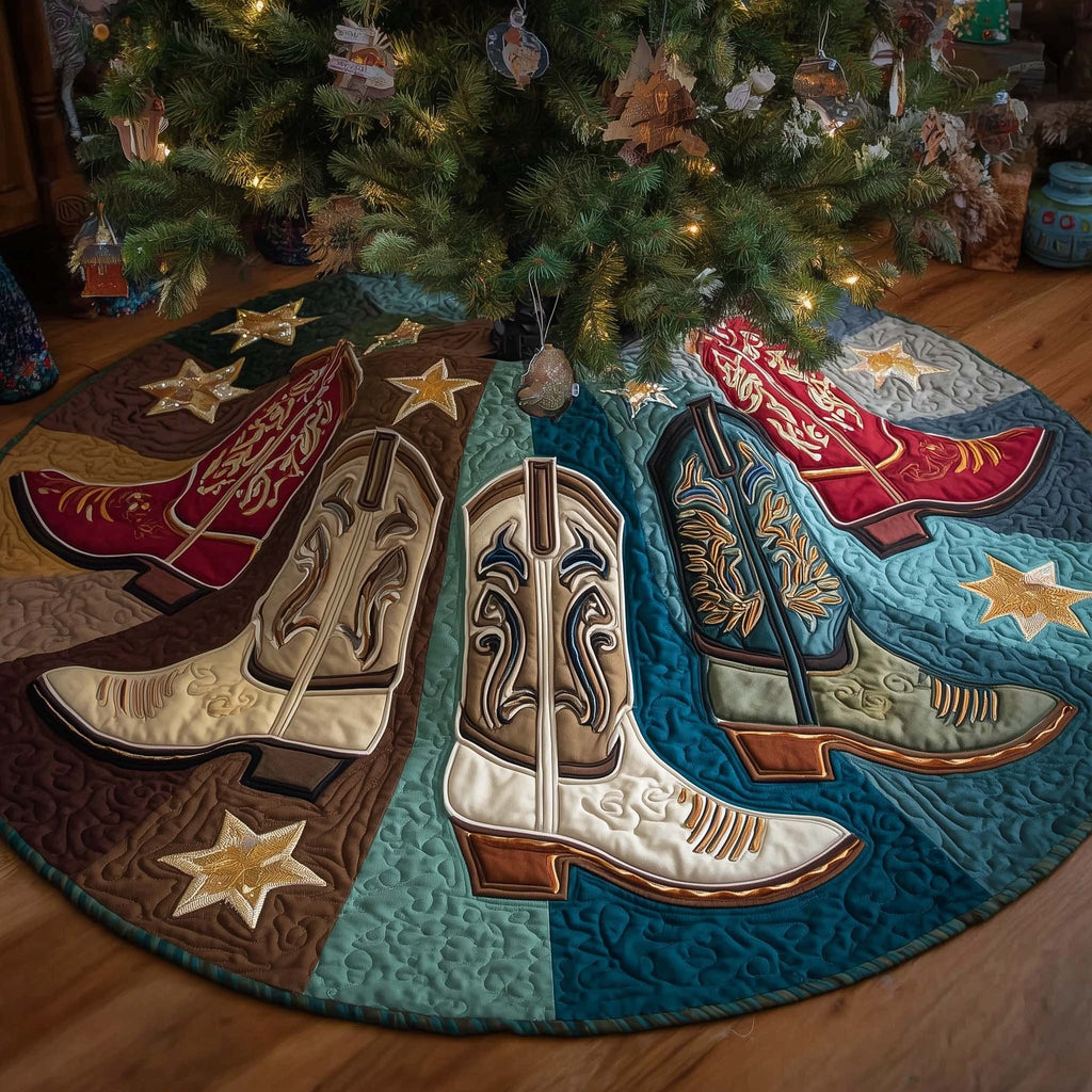 Cowboy Boots on Wedges with Stars Christmas Tree Skirt