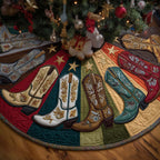 Cowboy Boots on Bright Panels Christmas Tree Skirt