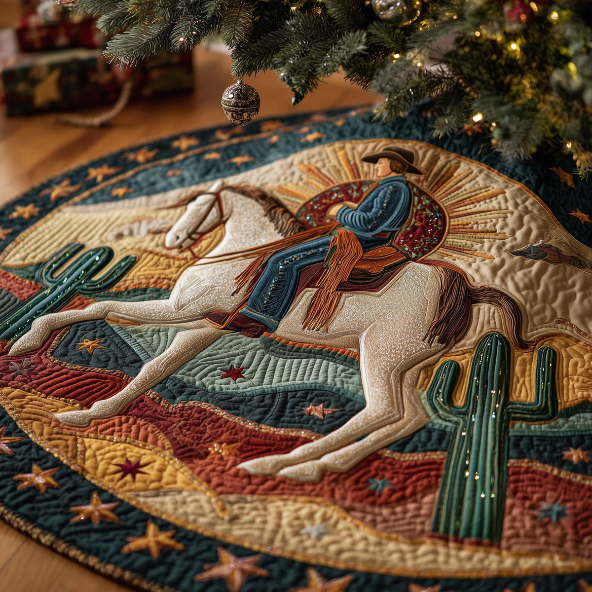 Cowboy on the Rearing Horse Christmas Tree Skirt