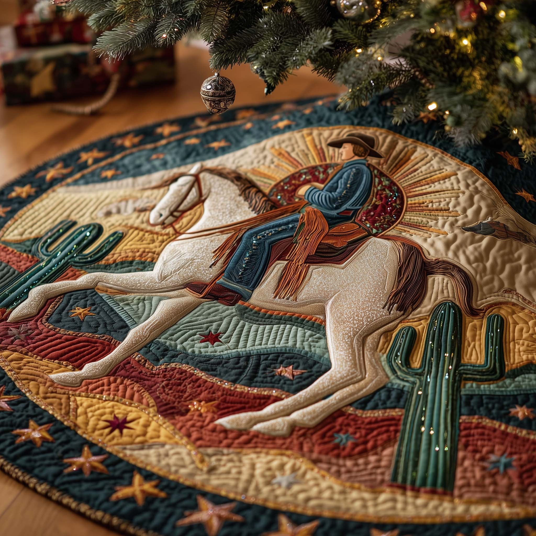 Cowboy on the Rearing Horse Christmas Tree Skirt