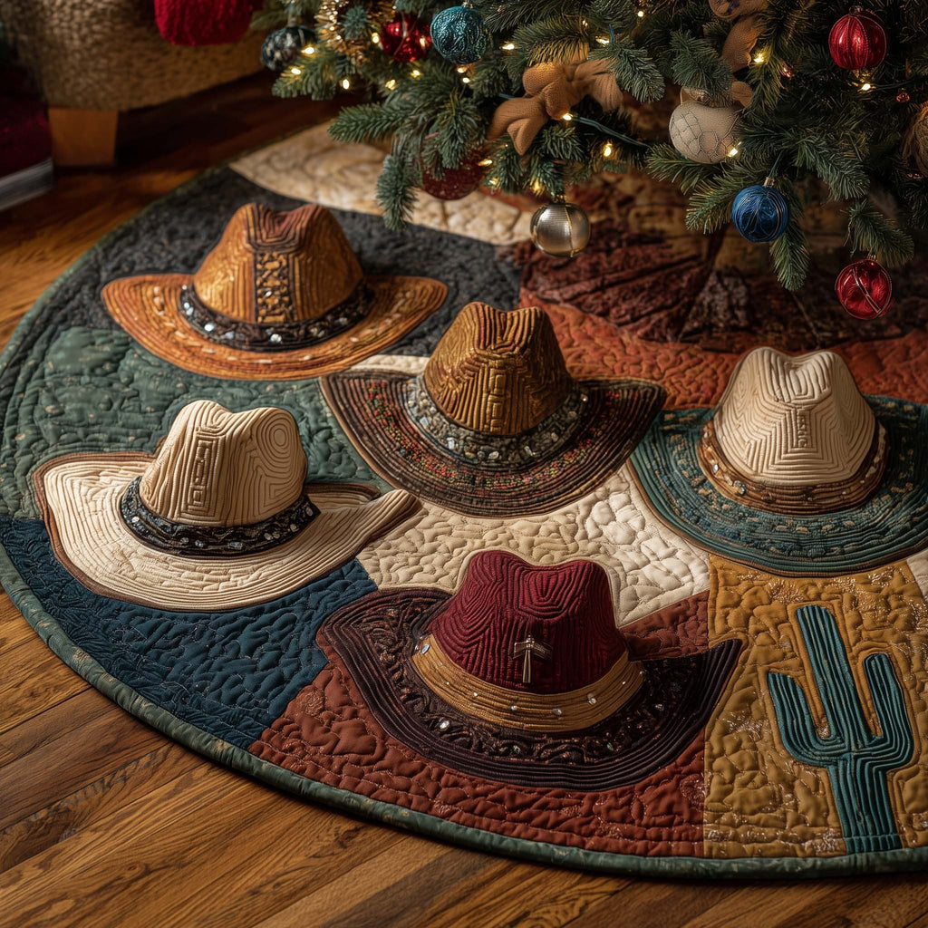 Cowboy Hats on Colorful Panels Christmas Tree Skirt