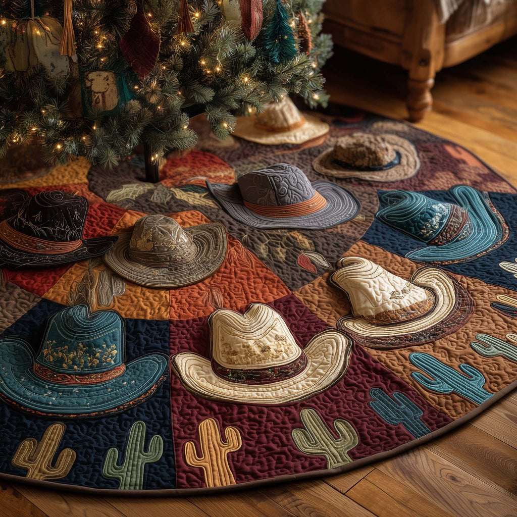 Cowboy Hats in Warm Earth Tones Christmas Tree Skirt