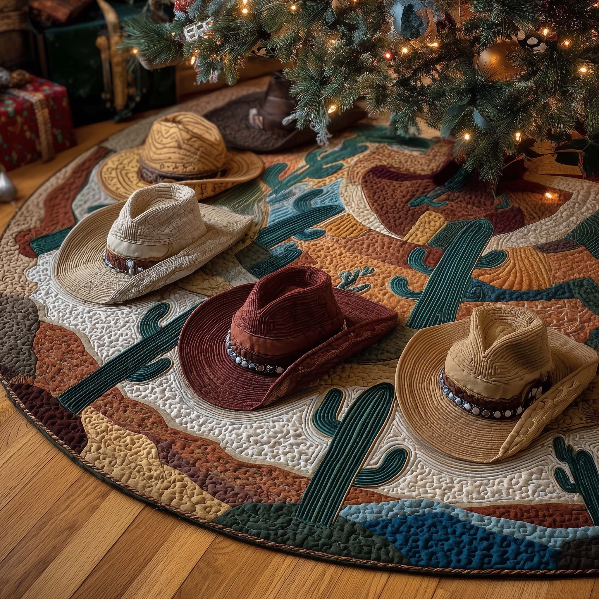 Cowboy Hats with Desert Cactus Christmas Tree Skirt