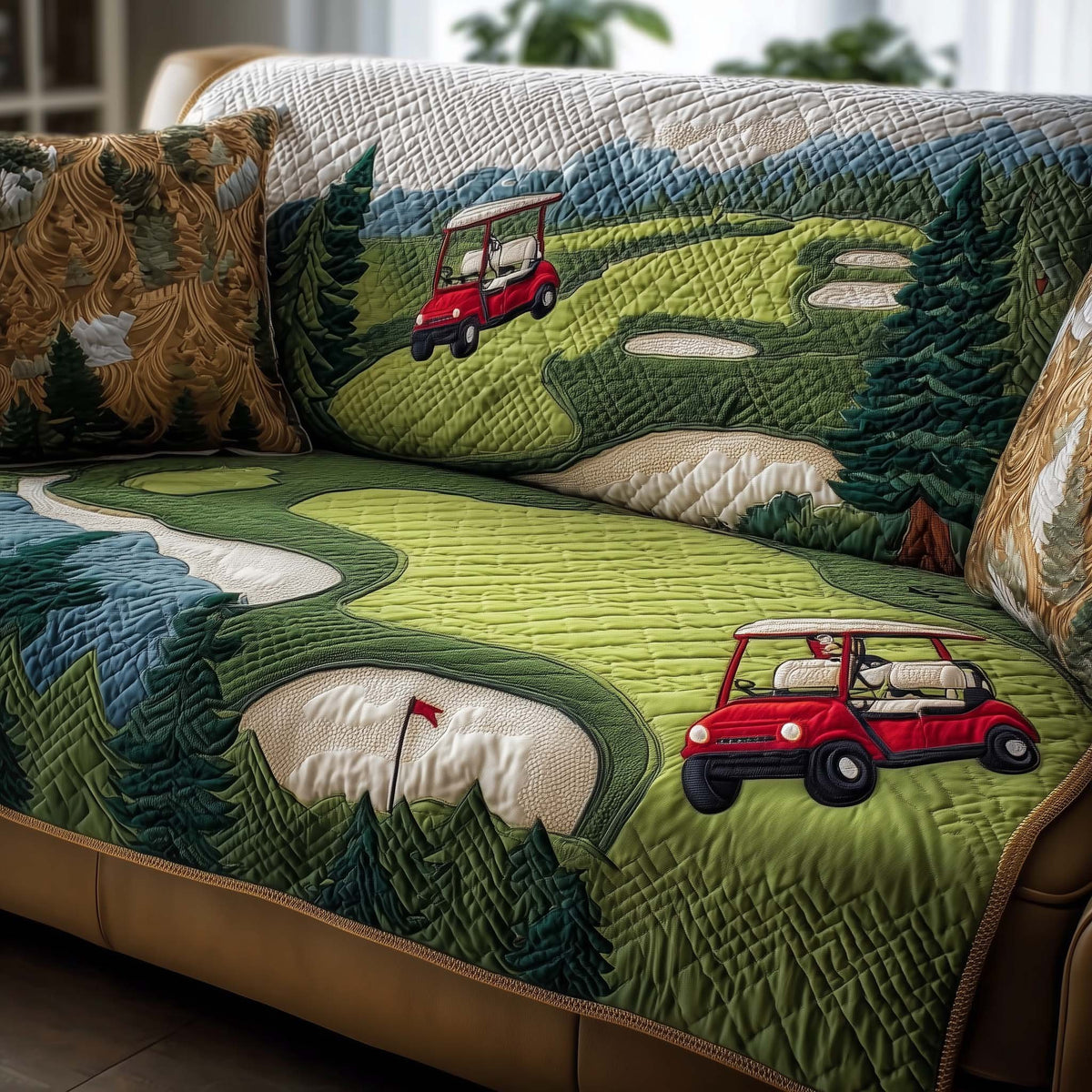 Red Golf Cart on the Fairway Sofa Cover