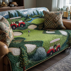 Golf Green with Flag and Red Cart Sofa Cover