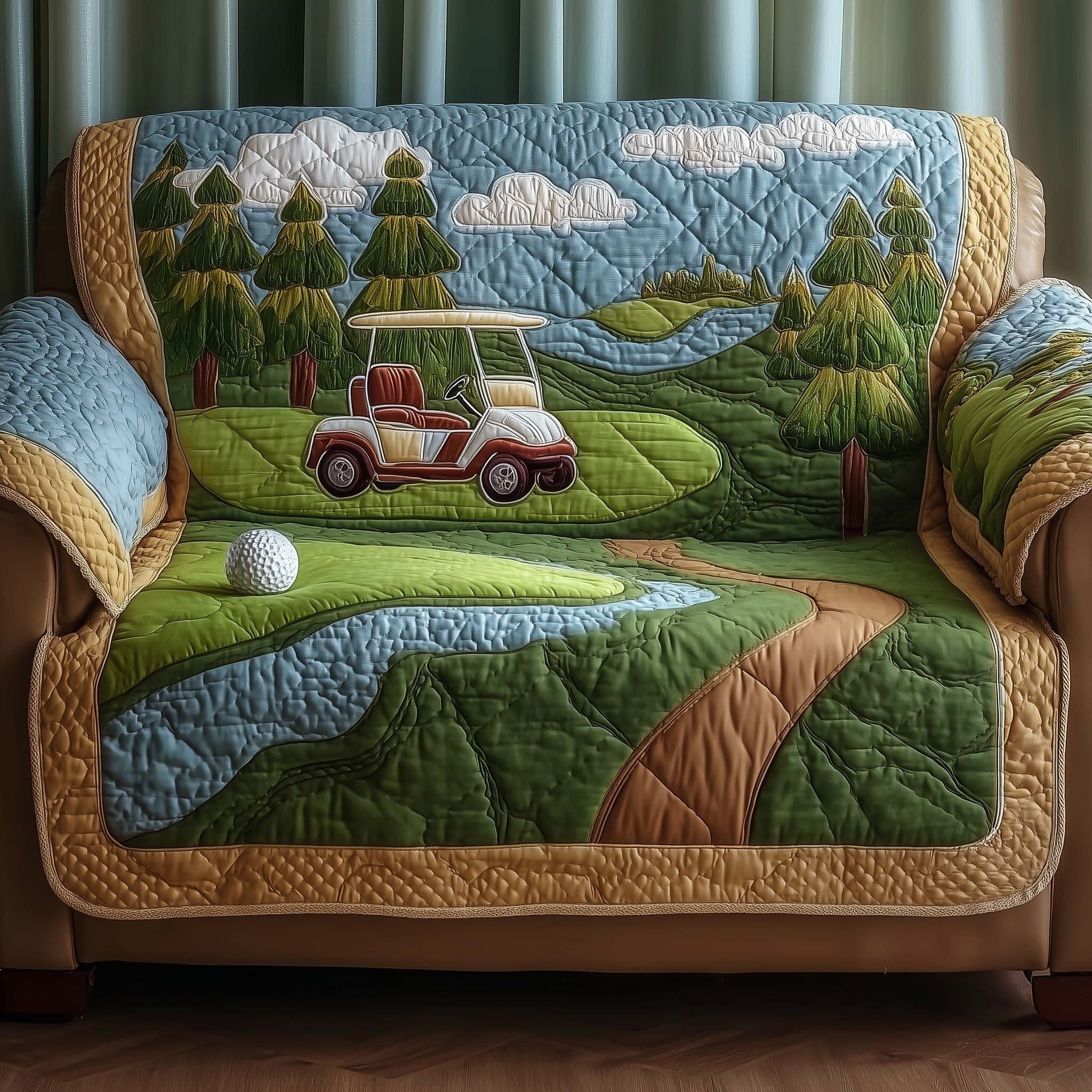 Golf Cart and Ball on the Green Sofa Cover