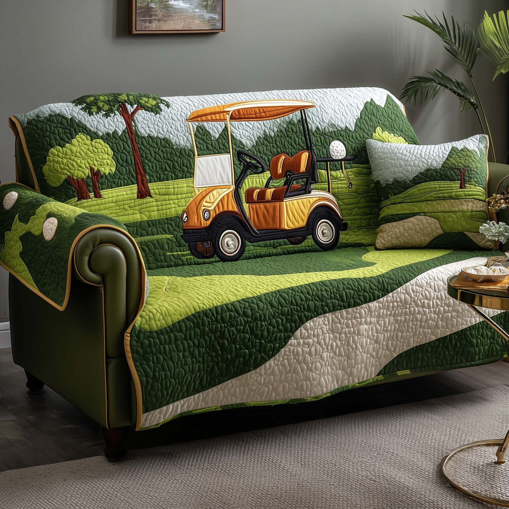 Yellow Golf Cart with Clubs Sofa Cover