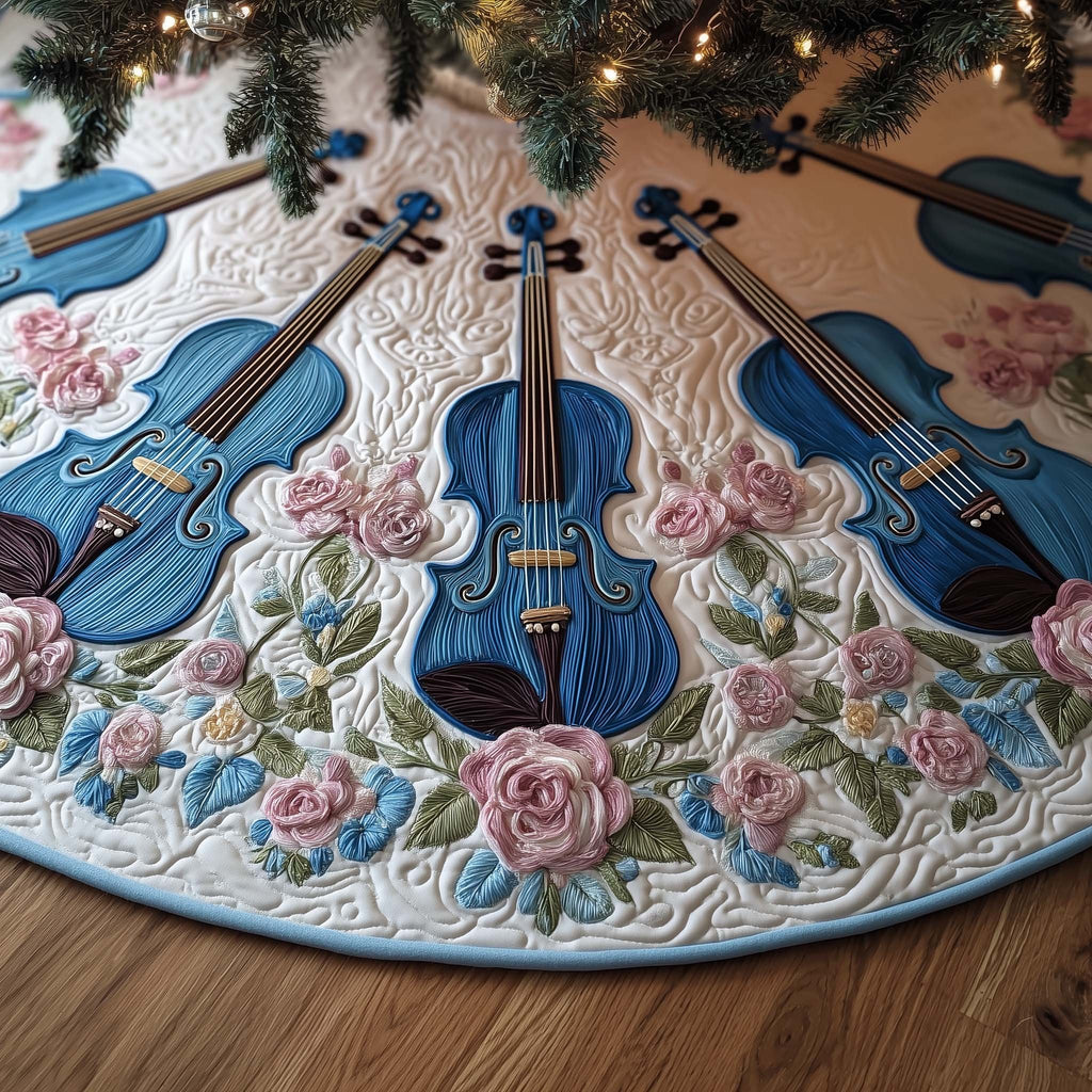 Blue Violins in the Rose Garland Christmas Tree Skirt