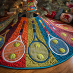 Tennis Rackets on Bright Color Panels Christmas Tree Skirt