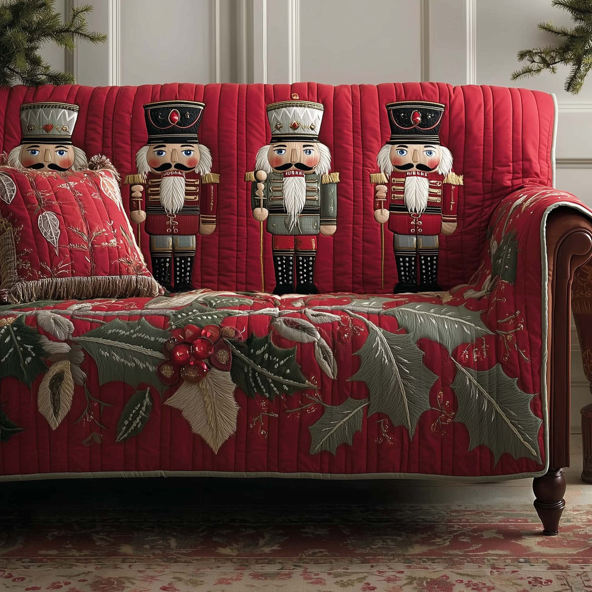 Nutcrackers with Holly and Berries Sofa Cover